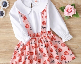 Valentine Overall skirt set | Girl Valentine skirt set | hearts girl clothing
