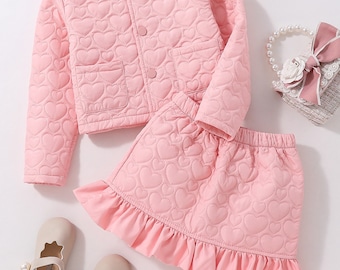 Patched Hearts Skirt Set |girls skirt set | ruffle skirt | patched jacket | Valentine ‘s day set