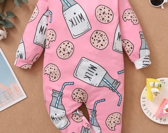 Baby girl jumpsuit | baby girl bodysuit | baby clothing | milk and cookies outfit | milk and cookies pajamas | baby girl pajamas | children