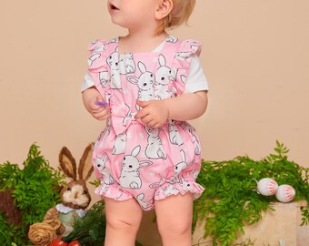 Easter baby romper | Baby jumpsuit | Spring overall | Bunny romper | Gift | Rabbit outfit | Easter outfit | Easter baby clothing | Pink