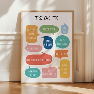Está bien no estar bien, póster de "Está bien", consejero escolar, póster para el aula, rincón de la calma, está bien cometer errores, afirmaciones de "Está bien" imagen 1