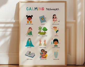 Calming Techniques Poster, Coping Skills for Kids, Calm Corner, School Social Work, Mental Health, Calming Strategies