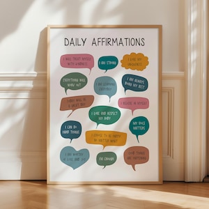 Daily Affirmations, Mental Health Poster, School Psychologist, School Social Worker, Positive Affirmation, Inspirational Print, Note to self