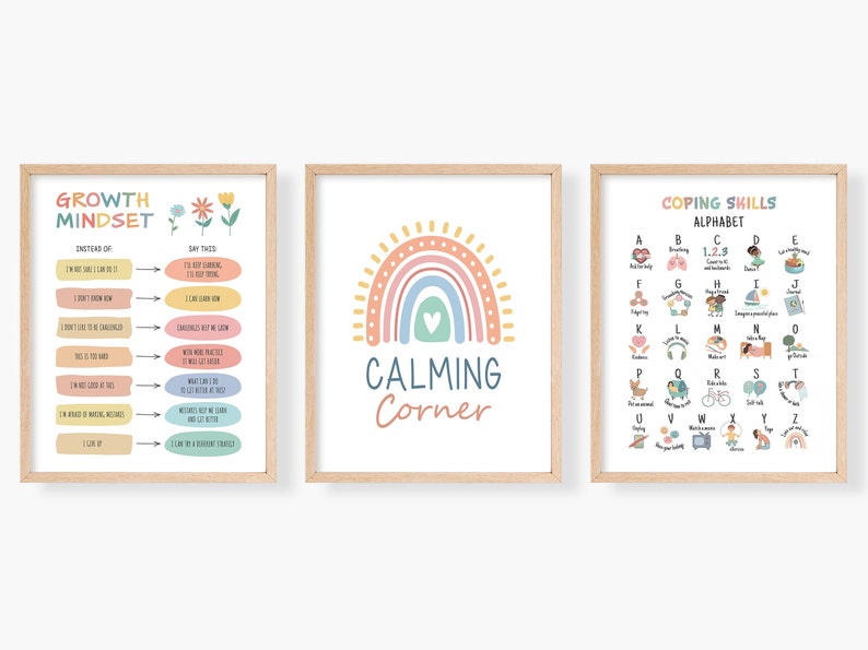 Calming Corner, Set of 20 Psychology Prints for Classroom Decor, Kids ...
