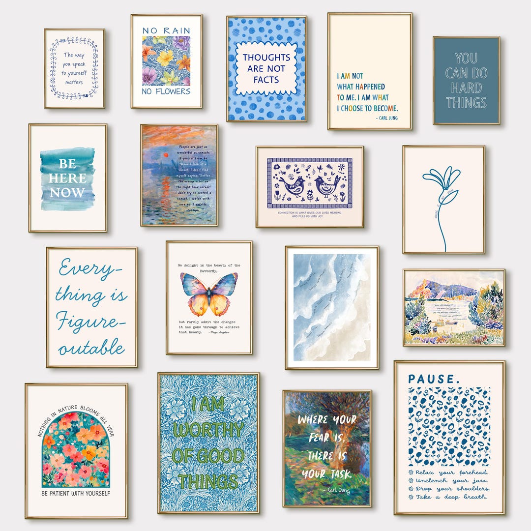 Mental Health Wall Art, Gallery Wall Art Set of 17 Prints for Therapy ...