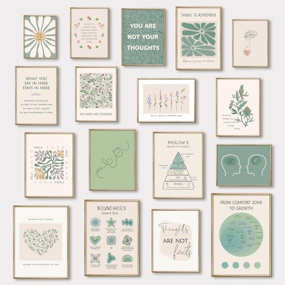 30 Mental Health Posters, Therapy Office Decor, Psychology Quotes Printable Green, Mental Health Wall Art Prints, Comfort Zone