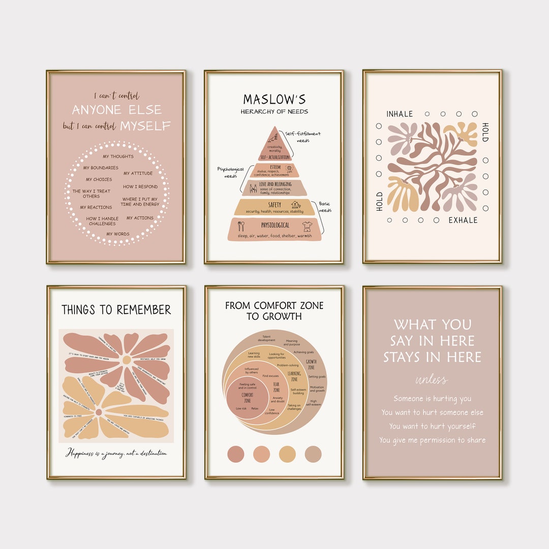 6 Mental Health Prints for Therapy Office Decor, Set of Psychology ...