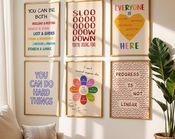 6 Mental Health Prints for Therapy Office Decor, Classroom Posters, Inspirational Quotes Printable, School Counselor, Psychology Posters