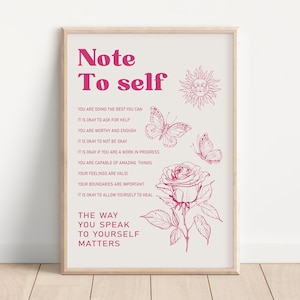 Nota para el arte de pared autoimprimible, cartel de salud mental, decoración de la oficina de terapia, descarga digital, la forma en que te hablas a ti mismo importa