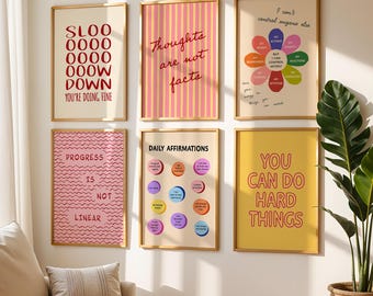 6 carteles de salud mental para decorar consultorios de terapia, citas inspiradoras, arte mural retro de salud mental, láminas de consejeros escolares