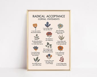Radical Acceptance Coping Statements Printable, DBT Poster for Therapy Office Decor, Cognitive Distortions and Acceptance Commitments