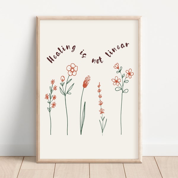 Healing Is Not Linear Poster, Mental Health Digital Print, Self Help, It’s OK to Ask for Help, Self Care, Therapy Art Print