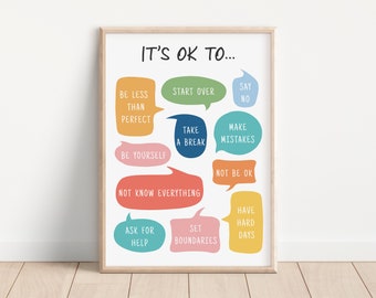 It’s OK to not Be OK, Its Okay Poster, School Counselor, Classroom Poster, Calm Corner, Its Ok to Make Mistakes, Its OK Affirmations