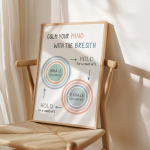 Breathing Technique, Mental Health Wall Art, Mindful Breathing Poster, Therapy Office Decor, School Counselor, Box Breathing