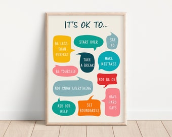 Its OK to not Be OK, Mental Health Poster, School Counselor, Classroom Poster, Calm Corner, Psychology Art, Its ok to be Yourself