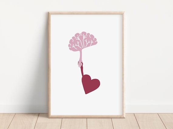 Mental Health Poster, Therapy Wall Art, CBT Therapy Print, Psychology Art, Brain Heart Poster, Therapy Office Decor