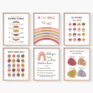 Therapy Print Bundle, Mental Health, Set of 6 Posters, Therapy Office Decor, Psychology Art Bundle, School Psychologist
