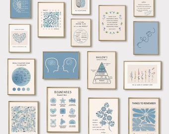 16 Mental Health Posters, Psychology Prints, Therapy Office Decor, Counselor Office Printables, Wall Art Prints Blue