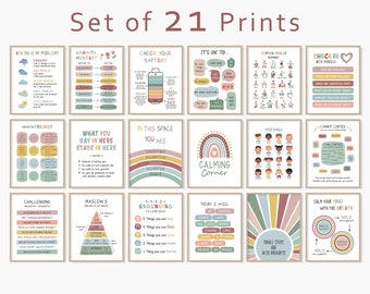 21 Mental Health Posters, Psychology Bundle for Kids, Grounding Exercises, Feelings and Emotional Regulation, Coping Skills