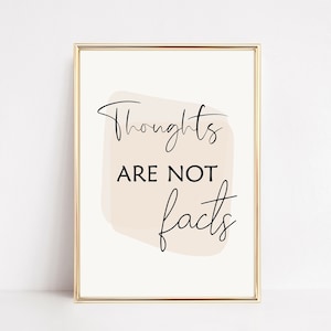 Thoughts are not Facts Poster, Mental Health Wall Art, Therapy Office Decor, Counselor Office Print, Social Work, Psychology Art