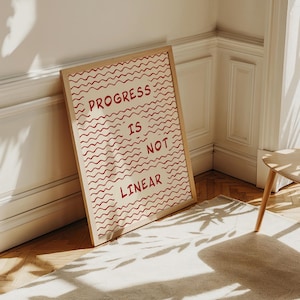 Le progrès n&#39;est pas linéaire, oeuvre d&#39;art murale sur la santé mentale, décoration de bureau de thérapie, pensée positive, art de la psychologie, citation inspirante