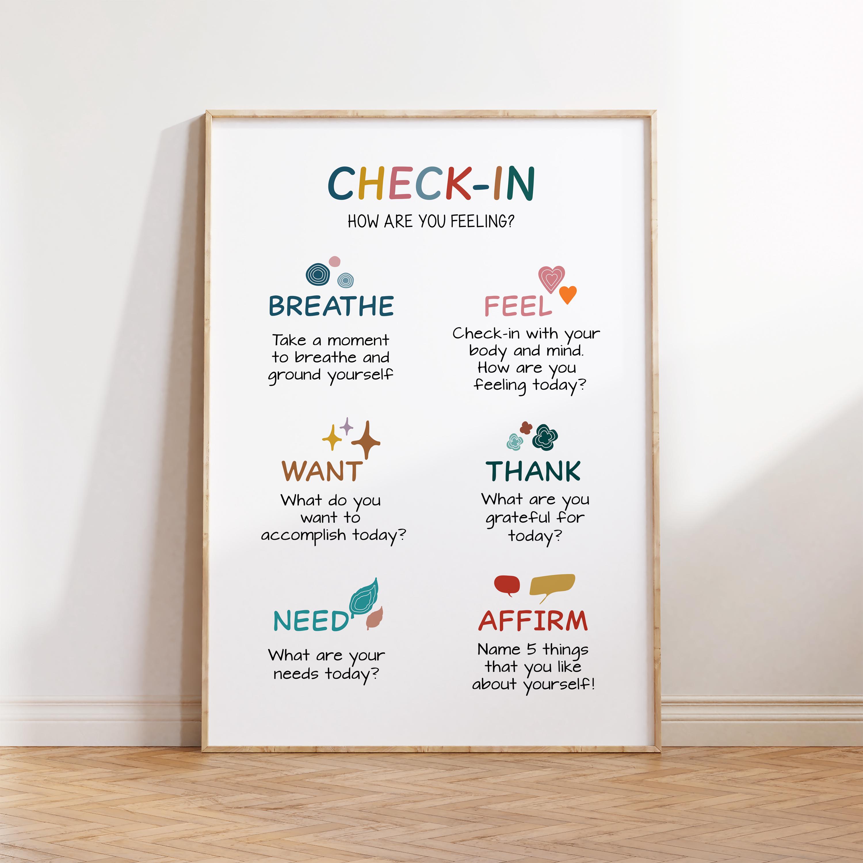 Daily Check-in Poster, Daily Checklist, Therapy Office Decor, School ...