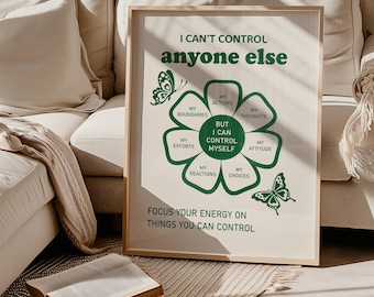 Things I Can Control, Mental Health Poster, Retro Green Therapy Office Decor, Psychology Art Print, Printable Wall Art, Downloadable Prints