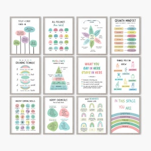 Set of 12 Psychology Art Prints, Therapy Office Decor, Mental Health Posters, Bundle Print, School Psychologist, Coping Skills