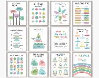 Set of 12 Psychology Art Prints, Therapy Office Decor, Mental Health Posters, Bundle Print, School Psychologist, Coping Skills