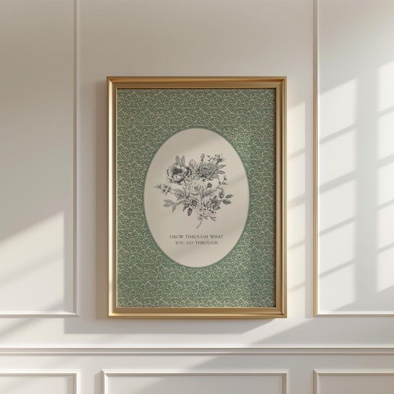 Grow Through What You Go Through, Vintage Office Decor, Mental Health Poster, Meaningful Wall Art, Inspirational Print, Therapy Office Art image 5