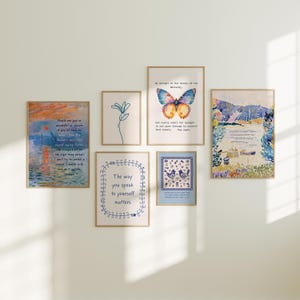 Mental Health Gallery Wall Art, Set of 6 Mental Health Prints for Therapy Office Decor Blue, Inspirational Quotes, Brene Brown, Carl Rogers