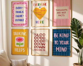 6 geestelijke gezondheid prints voor therapie kantoorinrichting, counselor kantoorbord, geestelijke gezondheid citaten afdrukbare, schoolbegeleider, psychologie posters