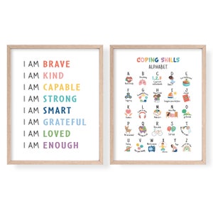 Set of 2 Mental Health Prints, Coping Skills Alphabet, Positive Affirmations for Kids, ABC Coping Skills, Classroom Posters
