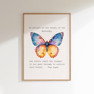 Citation de Maya Angelou, art mural sur la santé mentale, bureau de thérapie et décoration d'intérieur, citations inspirantes, nous nous délectons de la beauté du papillon