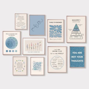 Mental Health Posters Printable, 10 Psychology Prints for Therapy Office Decor, Therapy Wall Art Blue