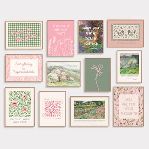Mental Health Gallery Wall Set, 12 Inspirational Prints for Therapy Office Decor, Mental Health Prints Pink, Brene Brown Quotes