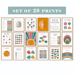 Set of 20 Prints for Therapy Office, Mental Health Poster Bundle, Psychology Set, School Psychologist, Coping Skills, School Psychology