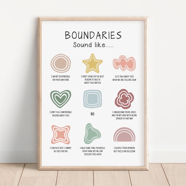 Boundaries Poster, Boundaries Sound Like Print, Setting Personal Boundaries, Therapy Office Decor, Mental Health, School Psychologist