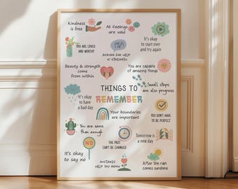 Mental Health Poster, Things to Remember, Positive Affirmations, Therapy Office Decor, Classroom Decor, Psychology Art Print