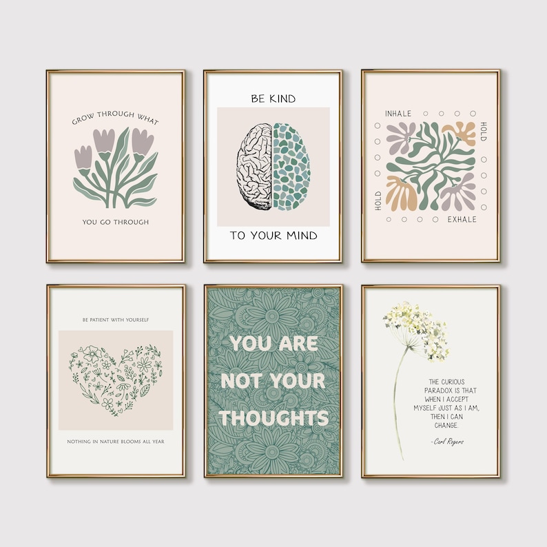 30 Mental Health Posters, Therapy Office Decor, Psychology Quotes Printable Green, Mental Health Wall Art Prints, Comfort Zone image 8