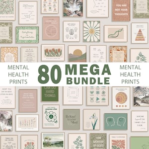 Mental Health Bundle, 80 Wall Art Prints for Therapy Office Decor, Mental Health Posters for Counselor Office, Counseling Wall Art