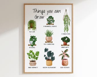 Growth Poster, Growth Mindset, Mental Health, Personal Growth, Therapy Office Decor, Things You Can Grow, Psychology Art, School Counselor