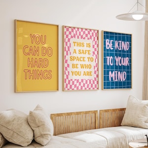 Mental Health Wall Art, 3 Mental Health Posters for Therapy Office Decor, Inspirational Art Prints, Daily Reminders, School Counselor Decor