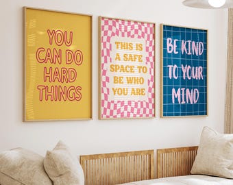 Arte mural sobre salud mental, 3 pósteres de salud mental para decorar consultorios de terapia, láminas artísticas inspiradoras, recordatorios diarios, decoración para consejeros escolares