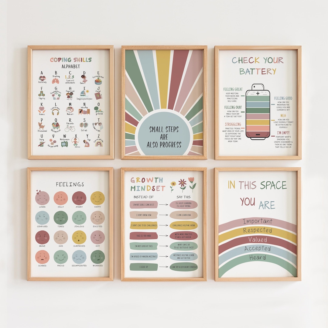 Mental Health Posters Bundle, Set of 6 Psychology Art Prints, Therapy ...