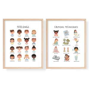 Feelings Poster, Emotions Chart for Kids, Calming Techniques, Calming Corner, Playroom wall art, Homeschool Decor, Set of 2 Playroom Prints