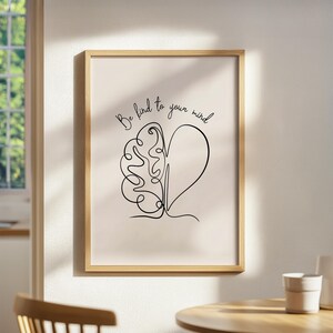 Be Kind to Your Mind, Mental Health Poster Black, Therapy Office Decor, Psychology Art Print, Brain Health, Mindfulness Poster image 7