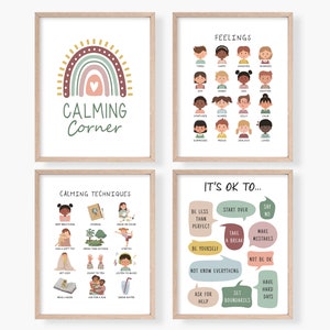 Calming Corner Set of 4 Posters, Calm Down Corner, Classroom Prints, Feelings for Kids, Calming Techniques, It’s OK to not Be OK