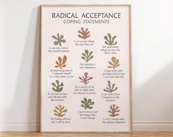 Radical Acceptance, DBT Coping Statements Printable, DBT Affirmations, Mental Health Wall Art, Cognitive Distortions, Therapy Office Decor