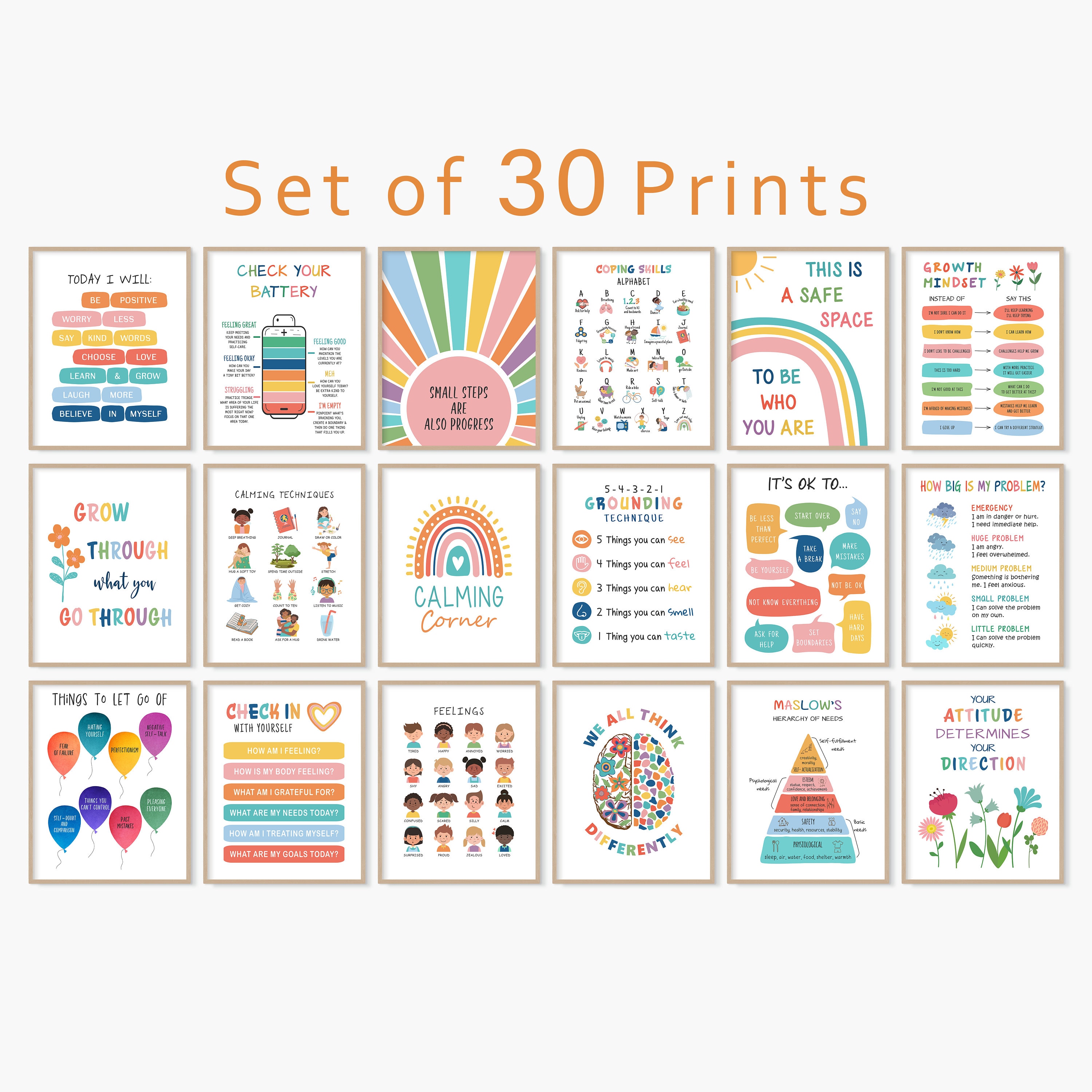 30 Mental Health Posters, Psychology Wall Art, School Psychology, Calming Corner Prints, Emotional Regulation, Things I Can Control